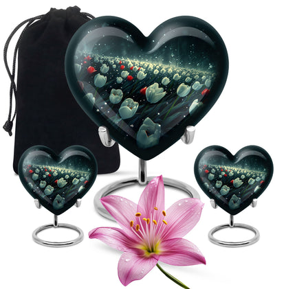 Tulip Theme Large Urn With 2 Keepsake Urn