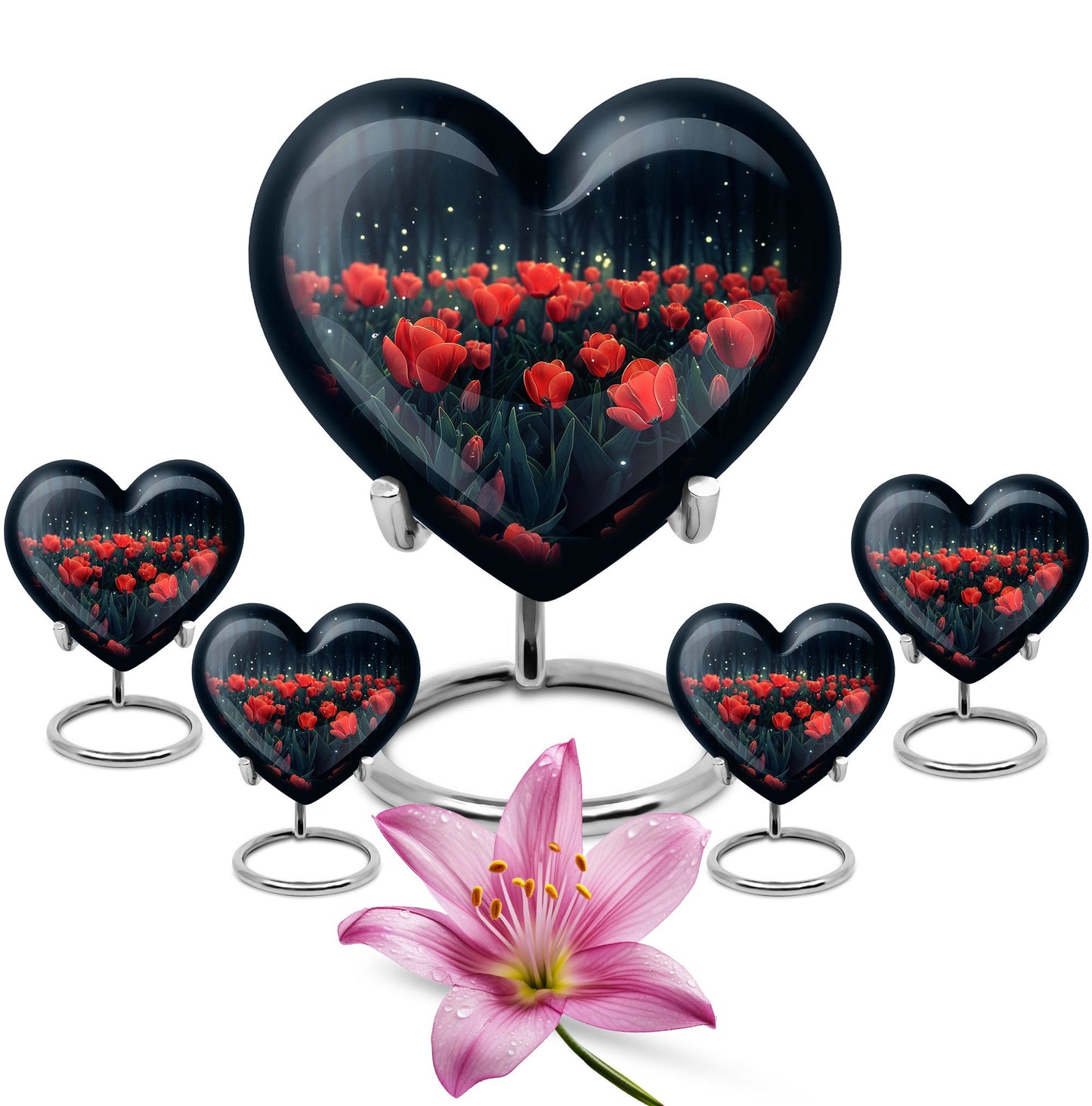 Tulip Theme Large Urn With 4 Keepsake Urn