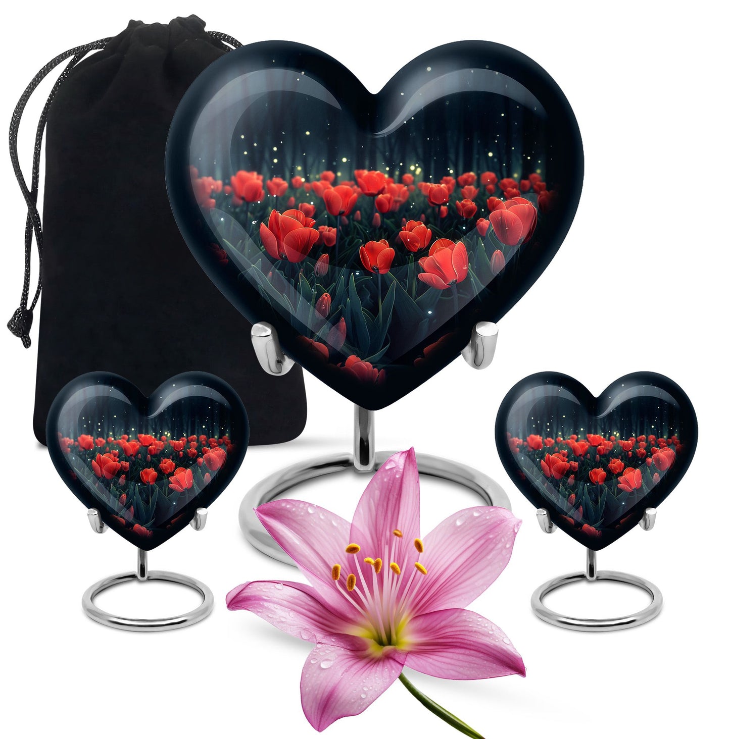 Tulip Theme Large Urn With 2 Keepsake Urn
