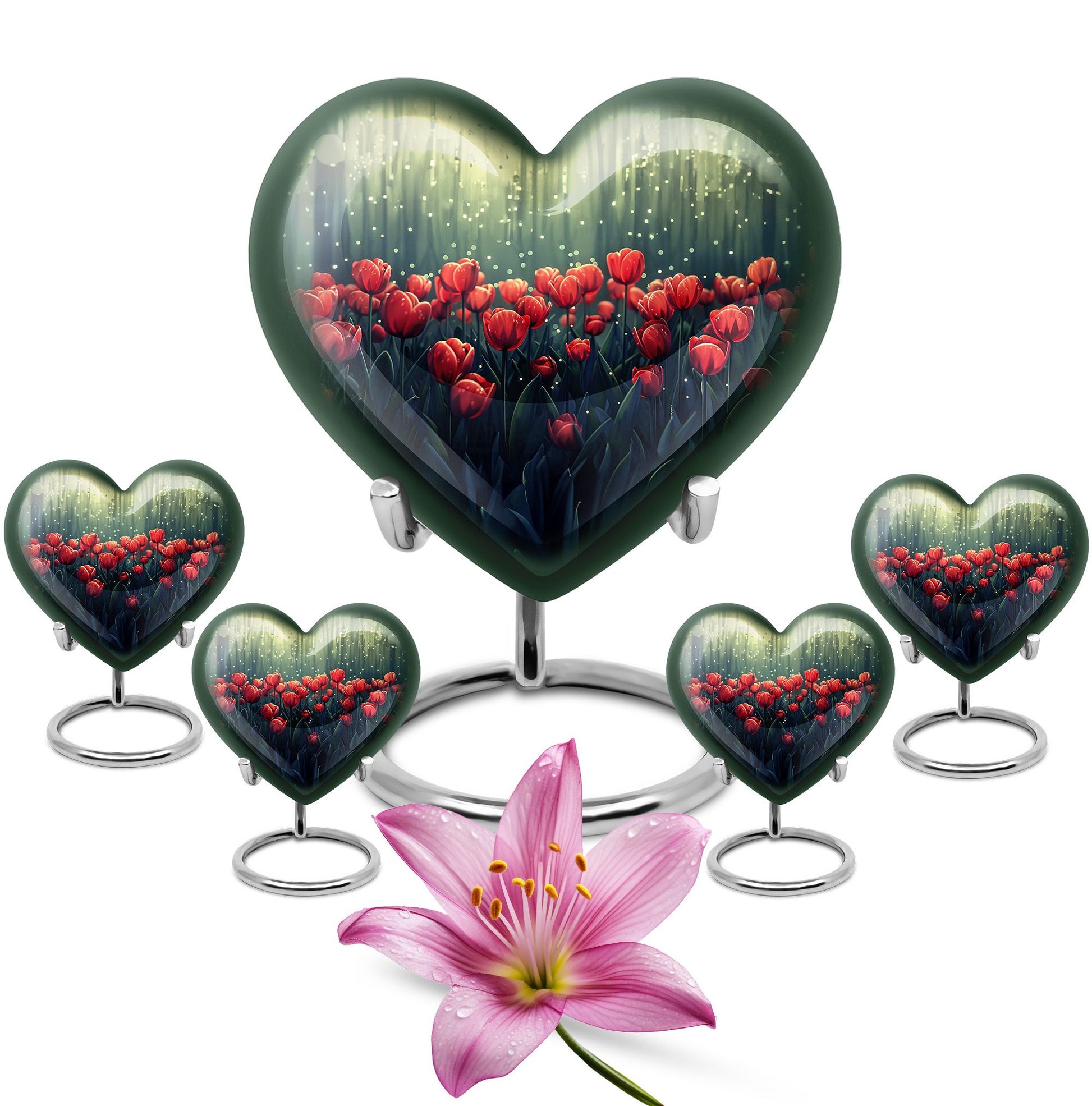 Tulip Theme Large Urn With 4 Keepsake Urn