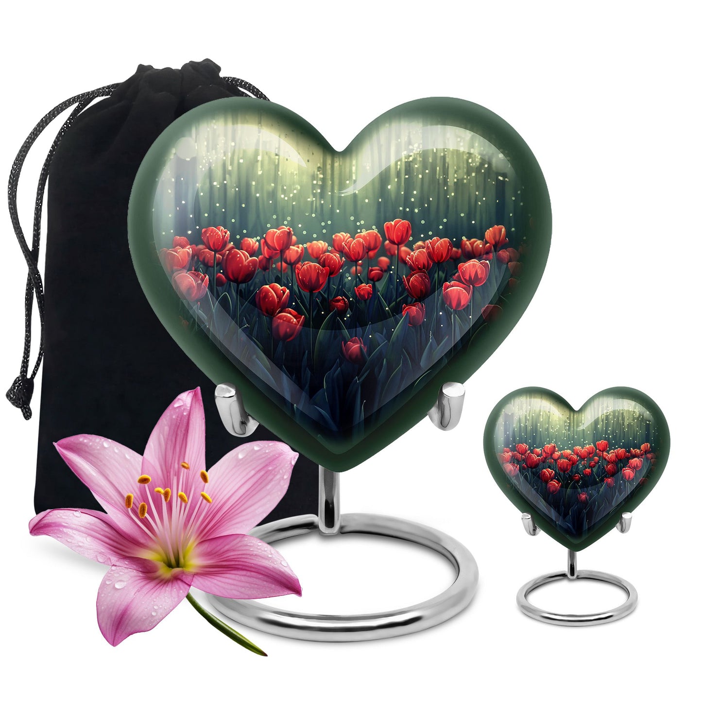 Tulip Theme Large Urn With 1 Keepsake Urn