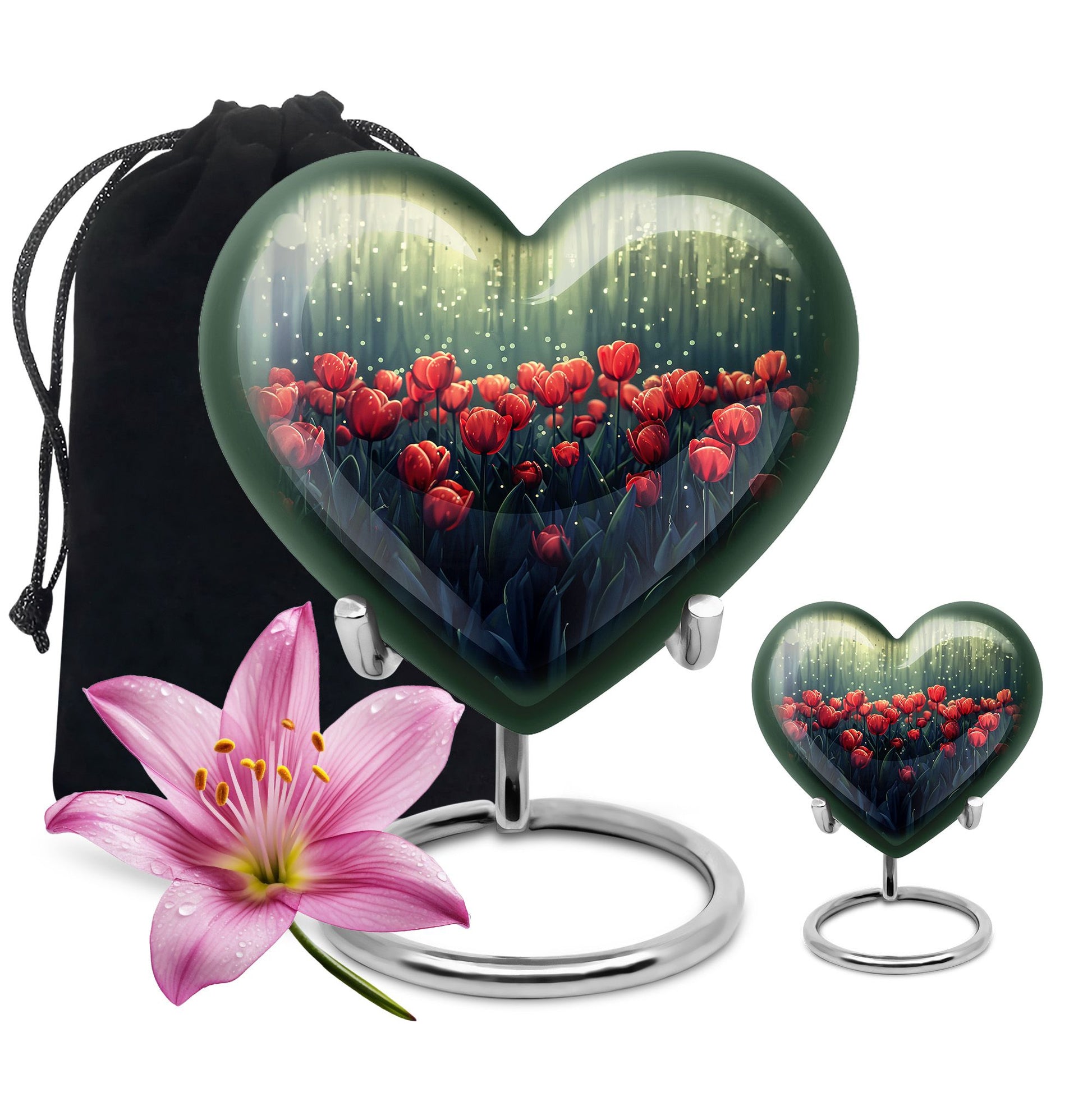 Tulip Theme Large Urn With 1 Keepsake Urn