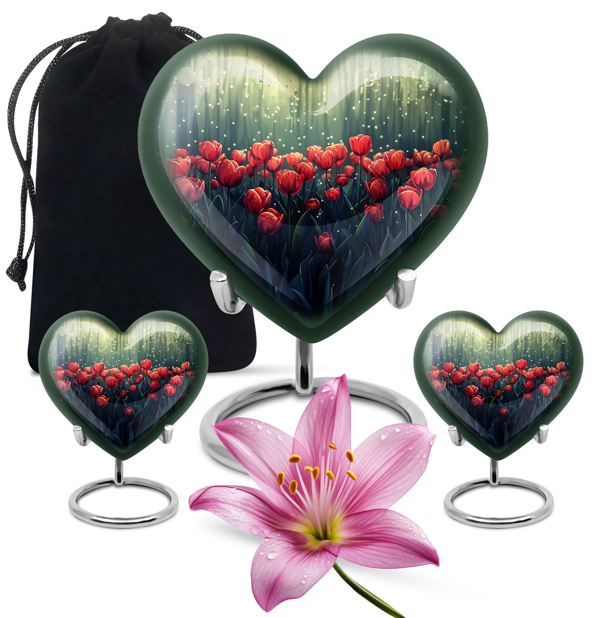 Tulip Theme Large Urn With 2 Keepsake Urn