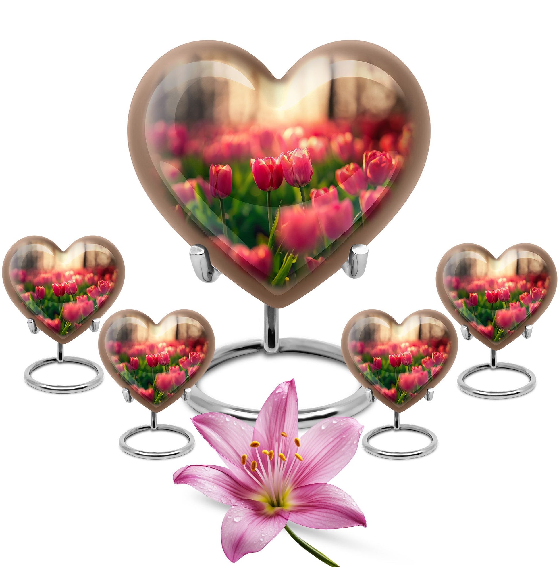 Tulip Theme Large Urn With 4 Keepsake Urn