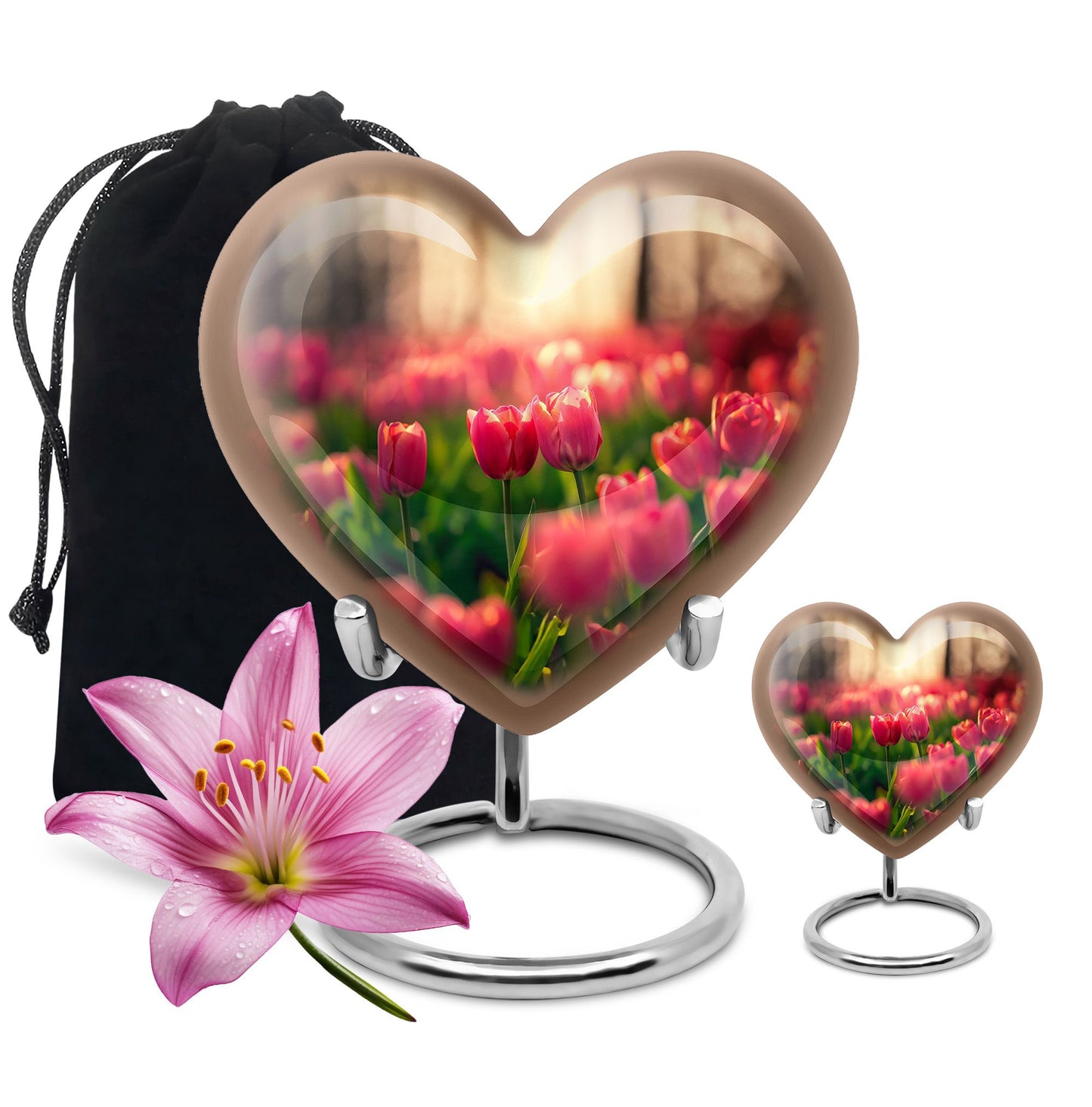 Tulip Theme Large Urn With 1 Keepsake Urn
