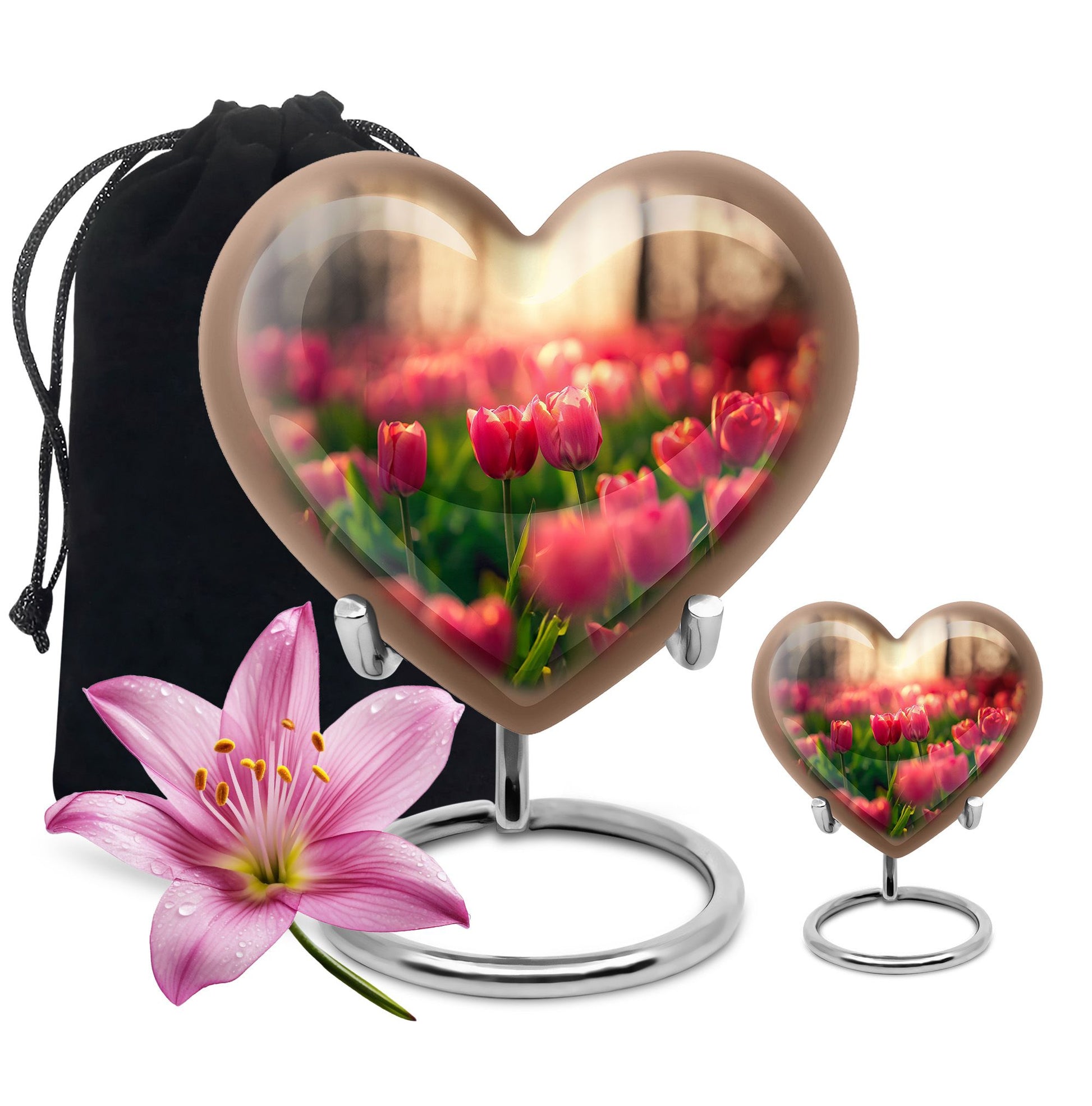 Tulip Theme Large Urn With 1 Keepsake Urn