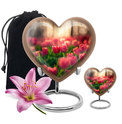 Tulip Theme Large Urn With 1 Keepsake Urn