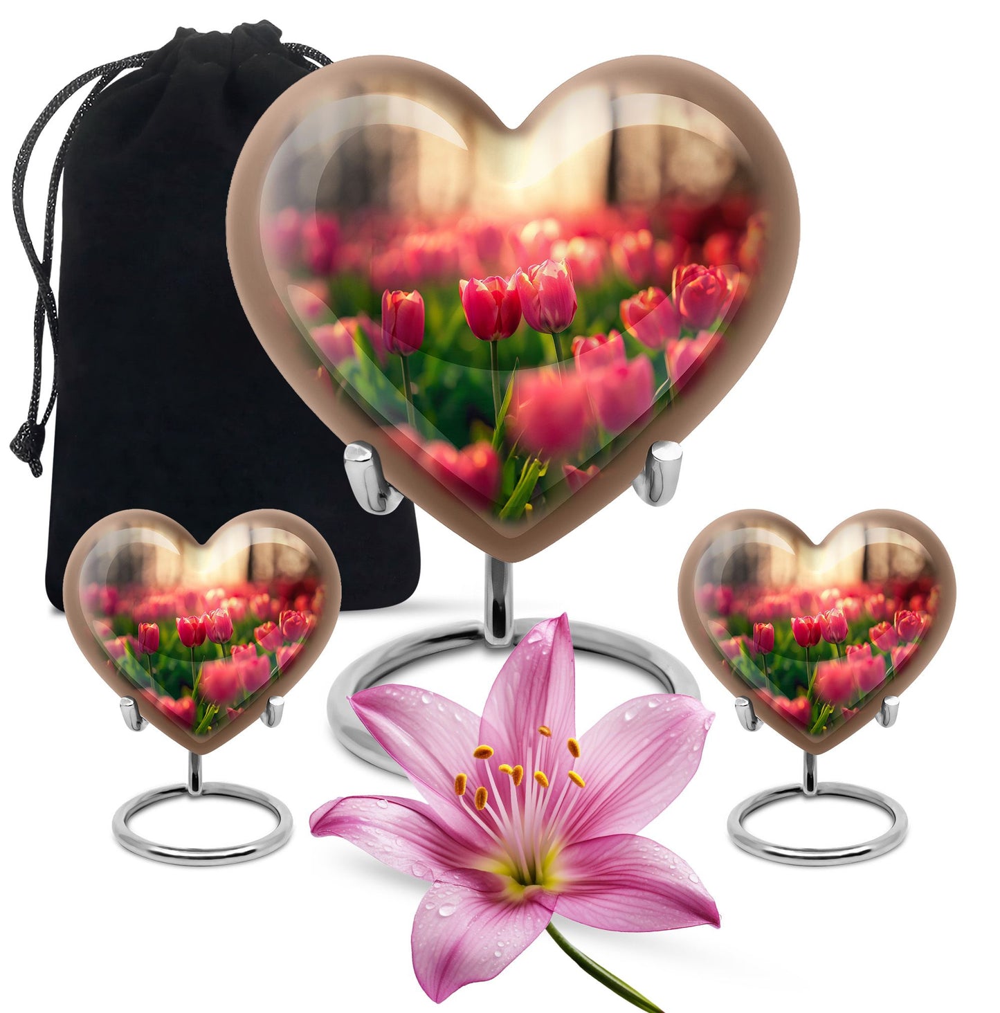 Tulip Theme Large Urn With 2 Keepsake Urn