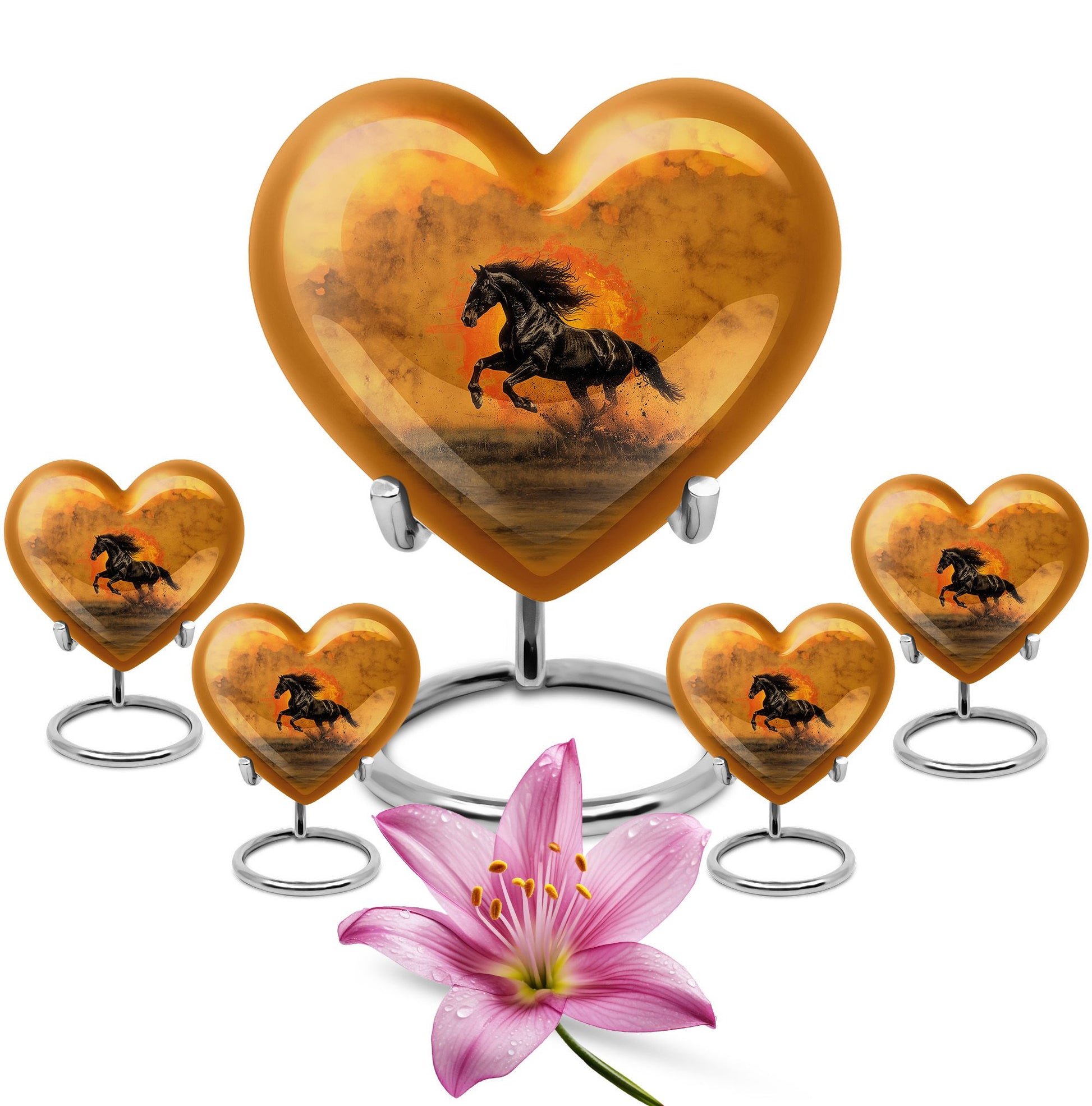 Horse Theme Large Urn With 4 Keepsake Urn