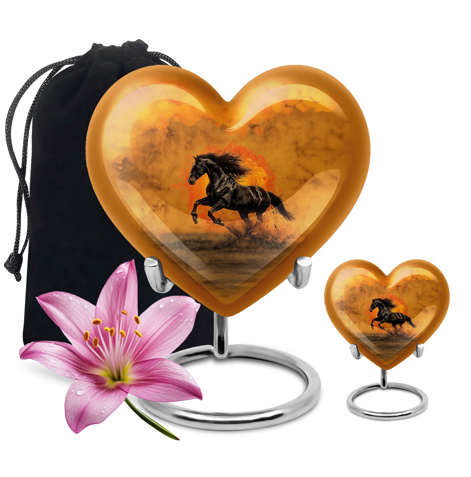 Horse Theme Large Urn With 1 Keepsake Urn