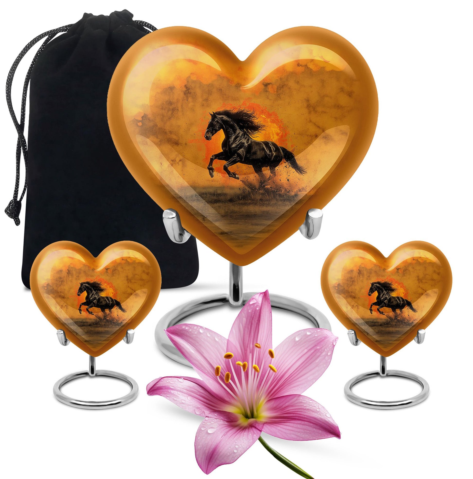 Horse Theme Large Urn With 2 Keepsake Urn