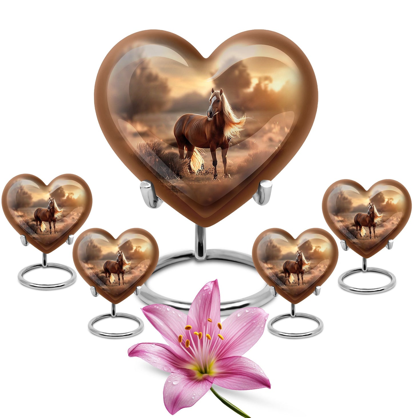 Horse Theme Large Urn With 4 Keepsake Urn