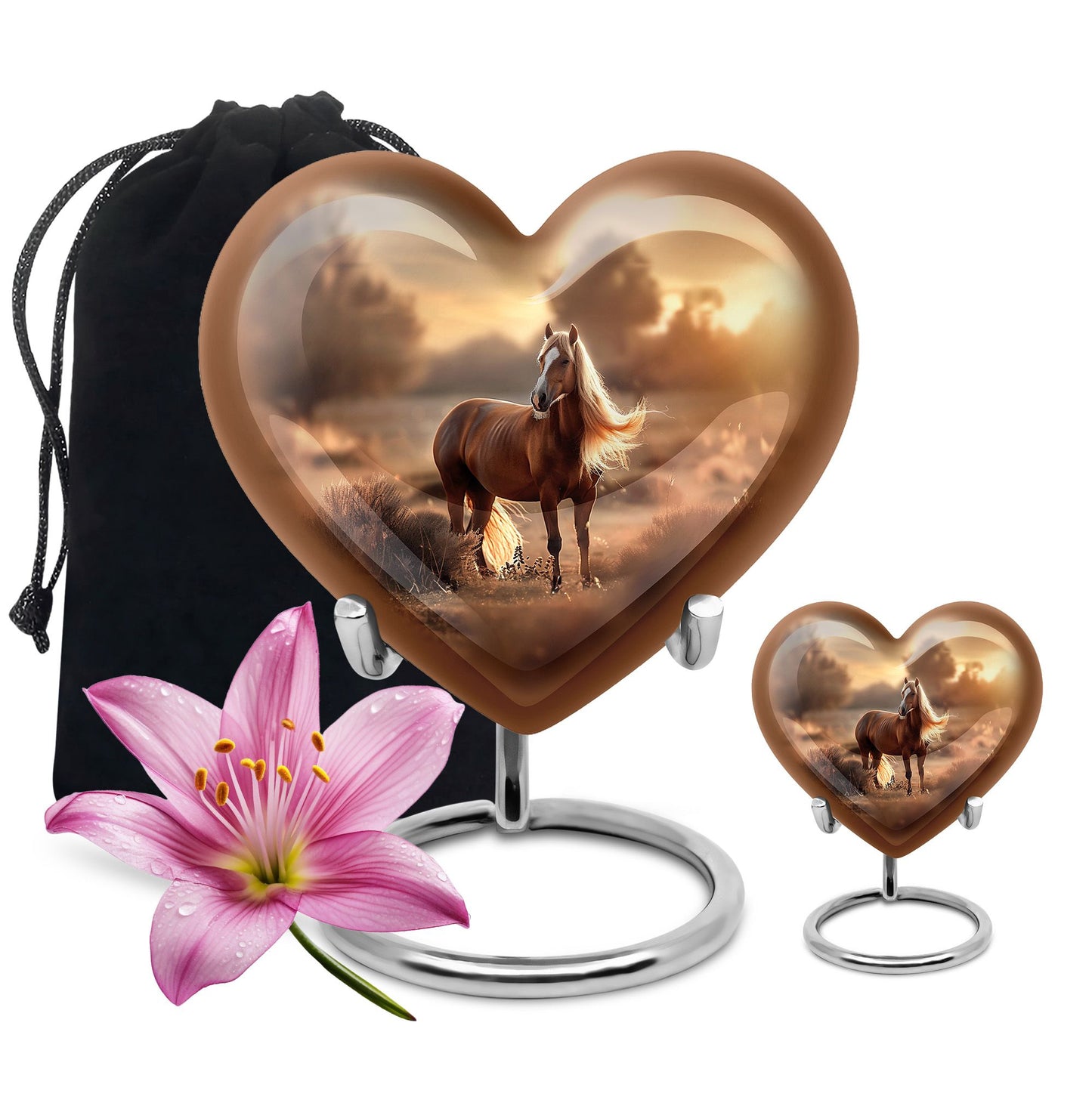 Horse Theme Large Urn With 1 Keepsake Urn