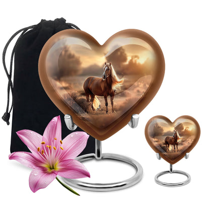 Horse Theme Large Urn With 1 Keepsake Urn