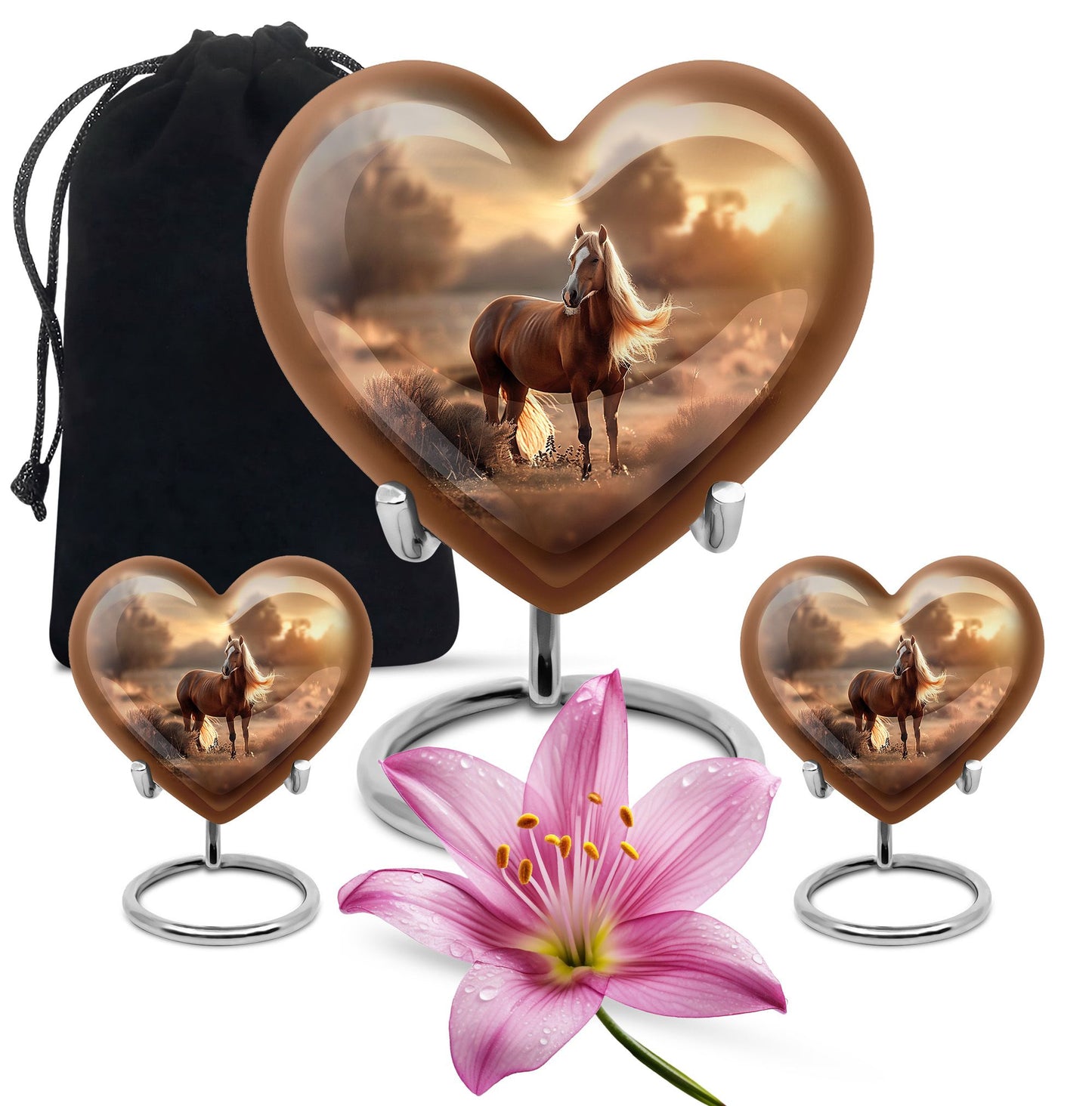 Horse Theme Large Urn With 2 Keepsake Urn