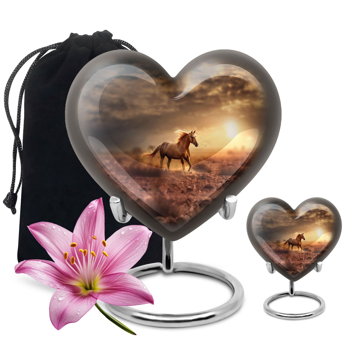 Horse Theme Large Urn With 1 Keepsake Urn