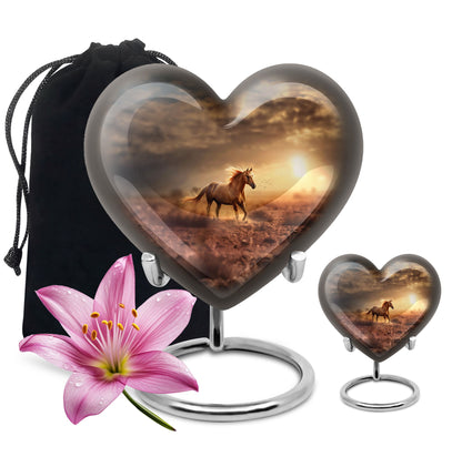 Horse Theme Large Urn With 1 Keepsake Urn