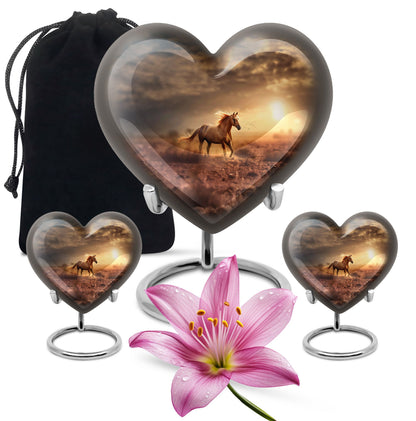 Horse Theme Large Urn With 2 Keepsake Urn