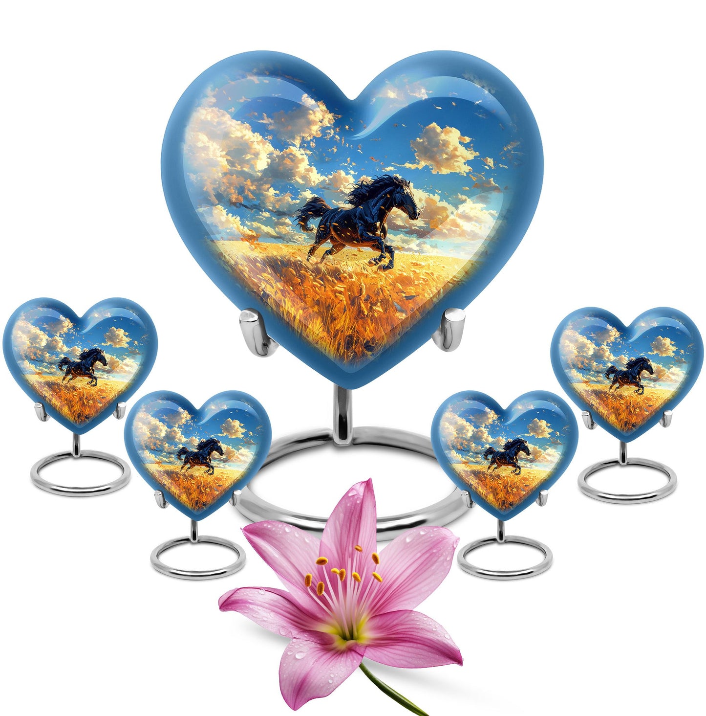 Horse Theme Large Urn With 4 Keepsake Urn