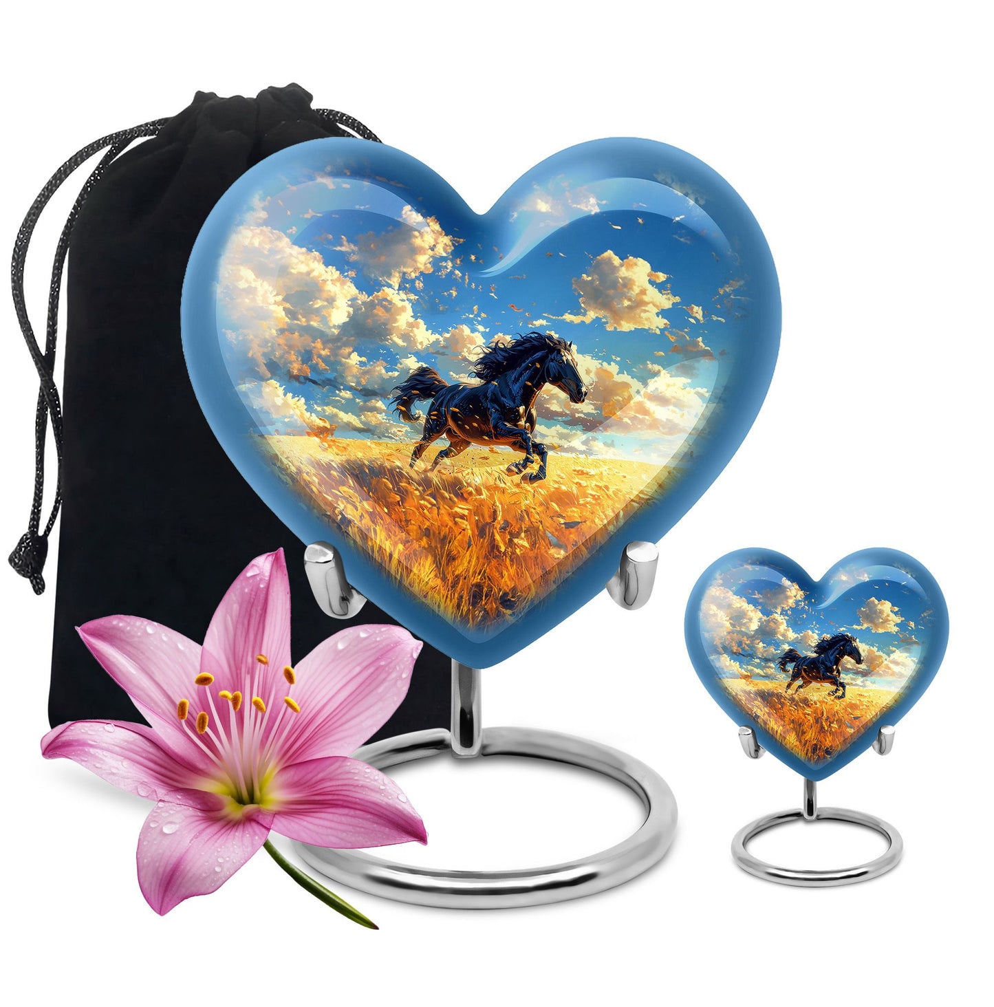 Horse Theme Large Urn With 1 Keepsake Urn