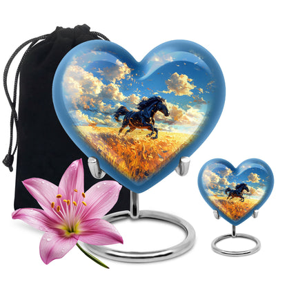 Horse Theme Large Urn With 1 Keepsake Urn