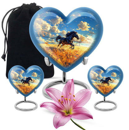 Horse Theme Large Urn With 2 Keepsake Urn