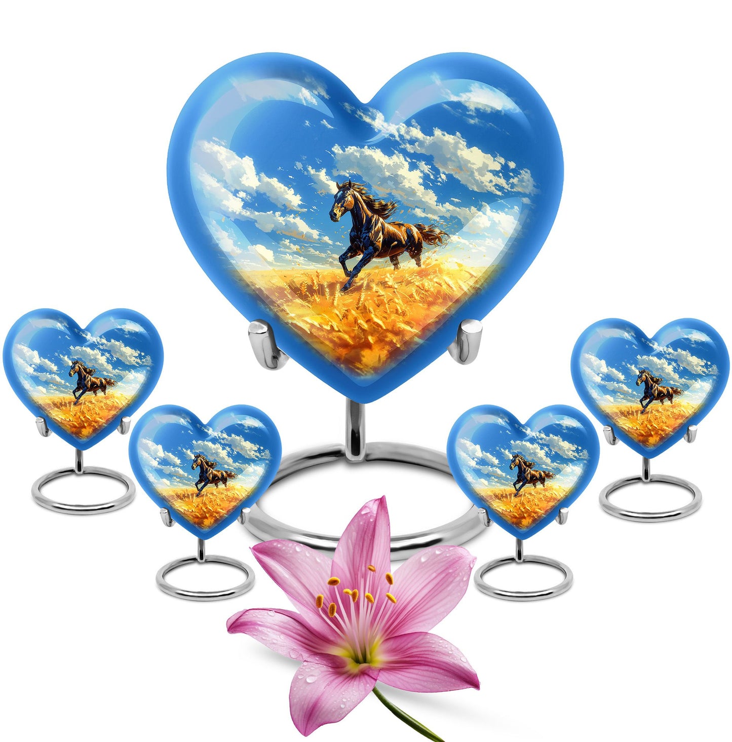 Horse Theme Large Urn With 4 Keepsake Urn
