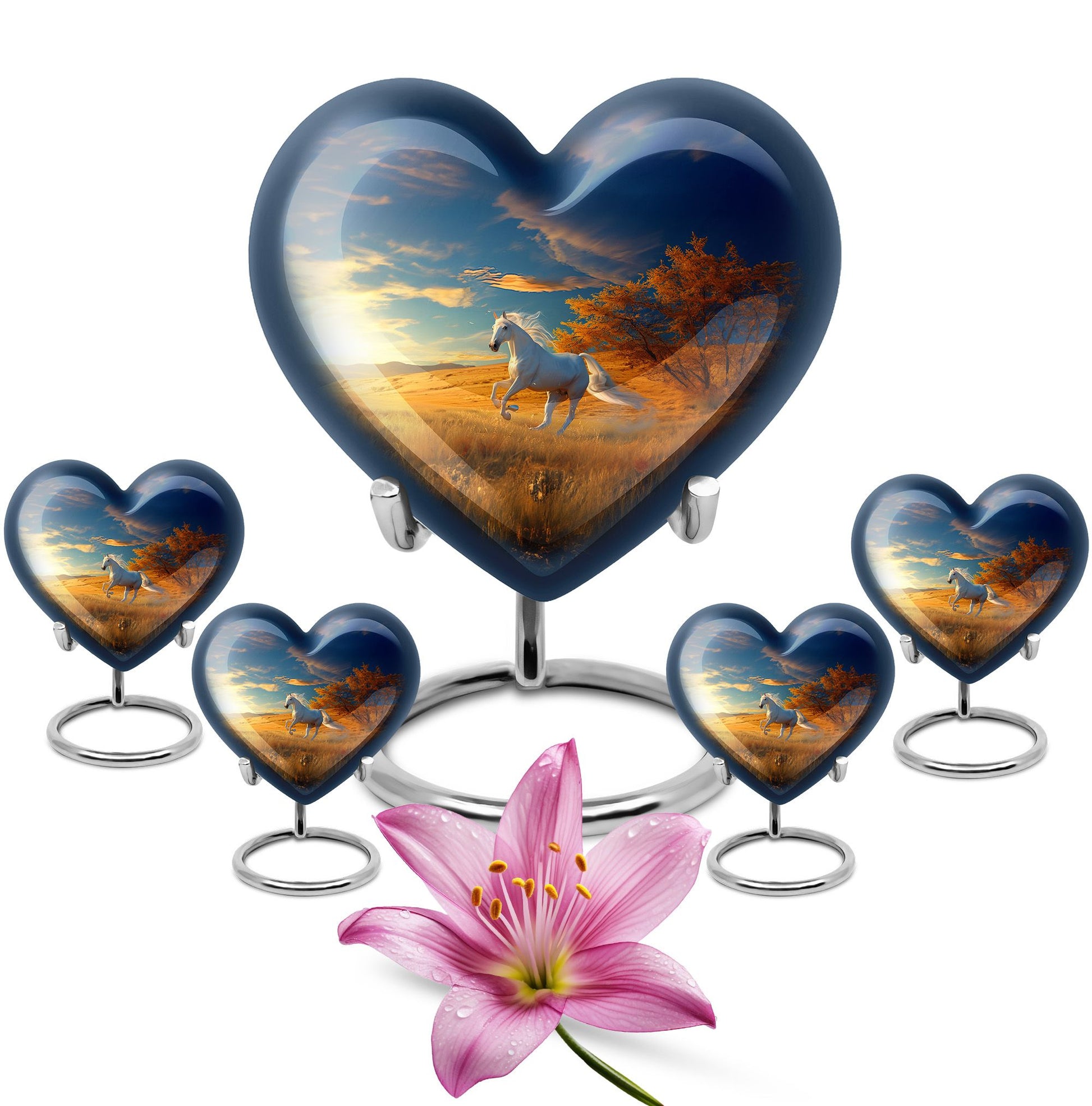 Horse Theme Large Urn With 4 Keepsake Urn