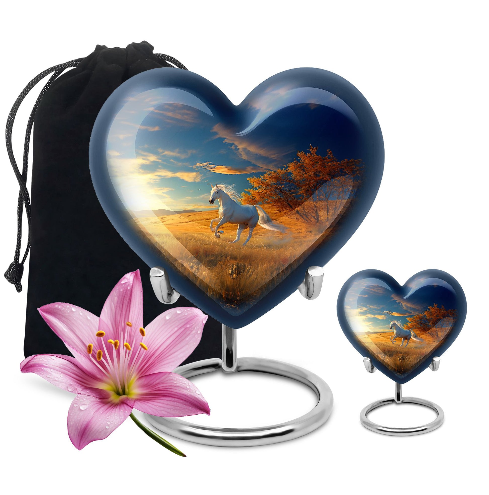 Horse Theme Large Urn With 1 Keepsake Urn