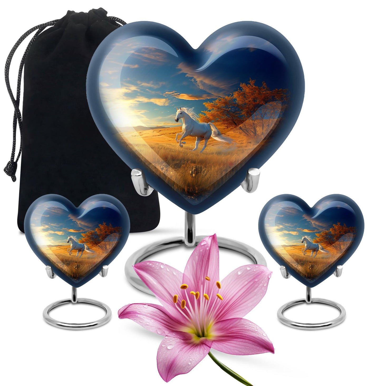 Horse Theme Large Urn With 2 Keepsake Urn