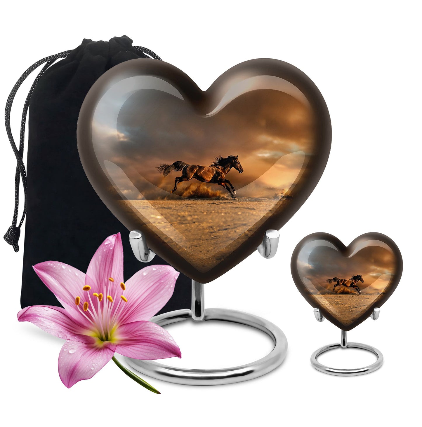 Horse Theme Large Urn With 1 Keepsake Urn