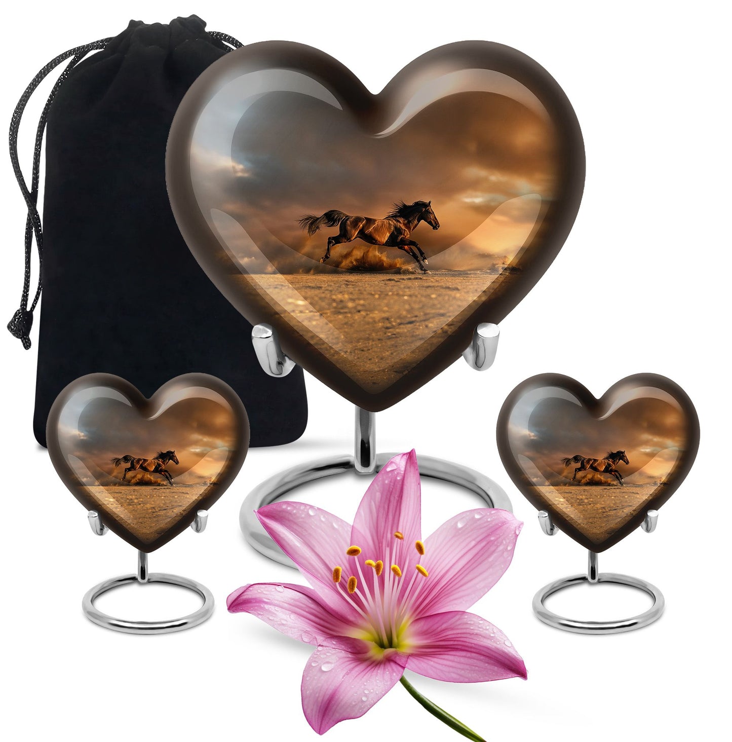 Horse Theme Large Urn With 2 Keepsake Urn