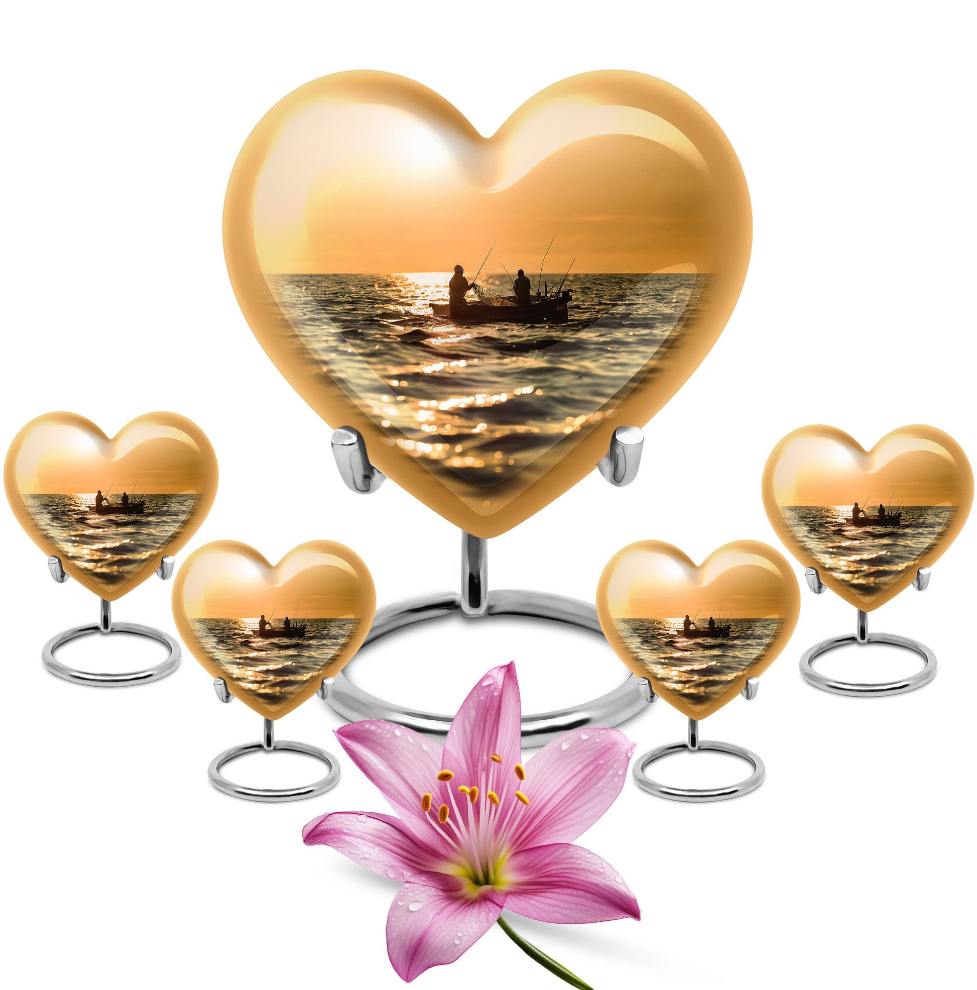 Fishing Theme Large Urn With 4 Keepsake Urn