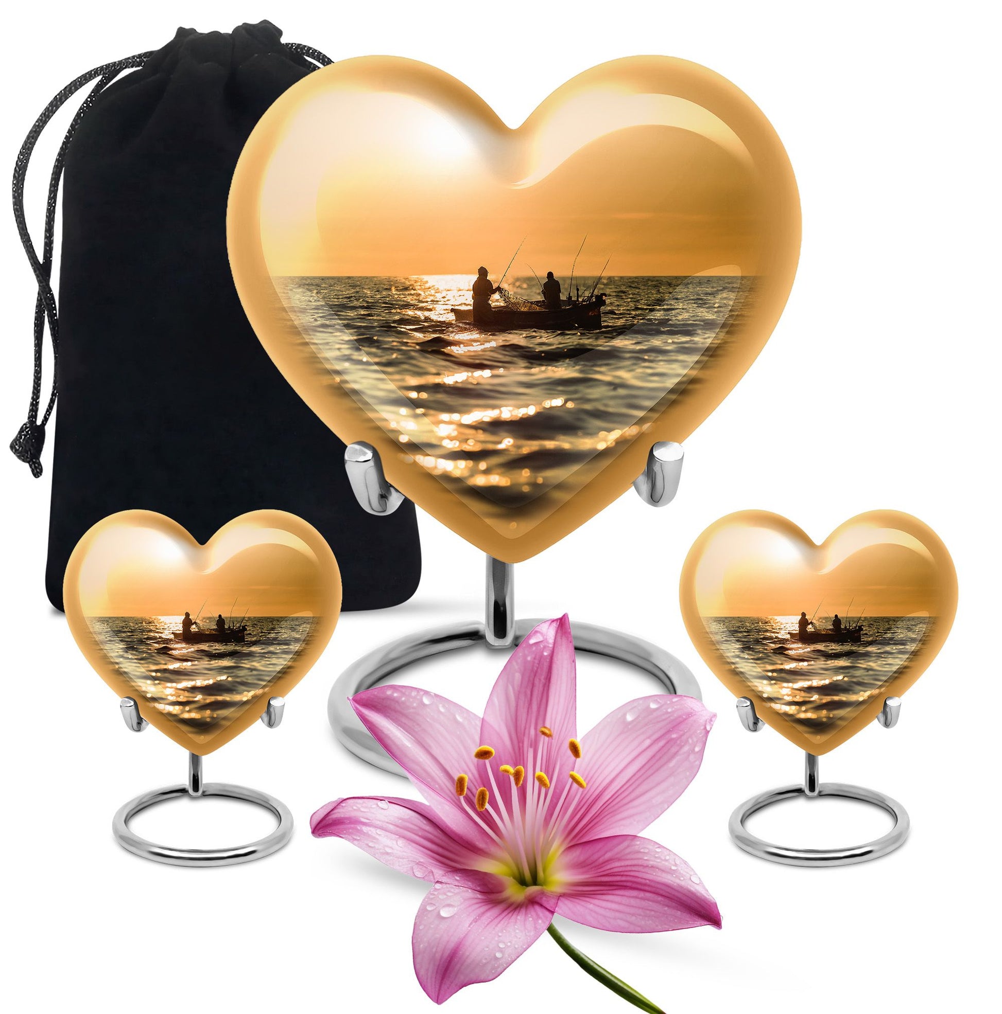 Fishing Theme Large Urn With 2 Keepsake Urn