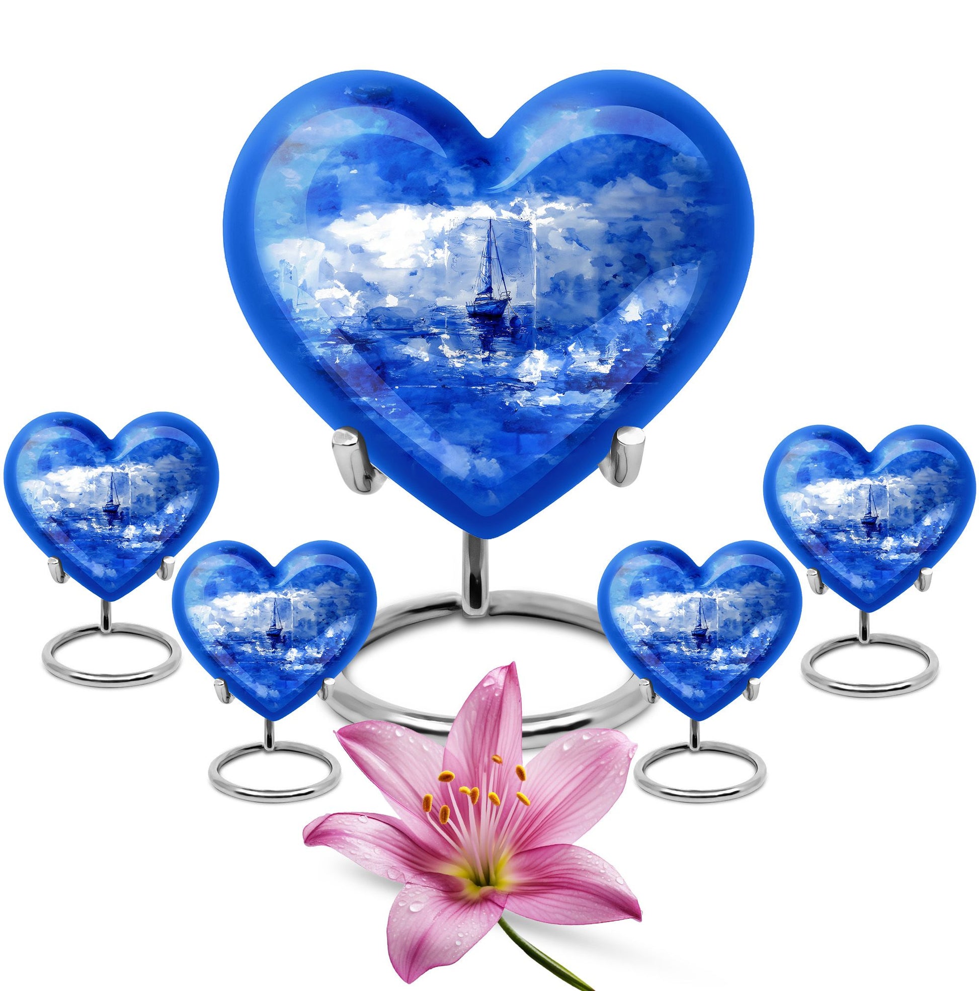 Fishing Theme Large Urn With 4 Keepsake Urn