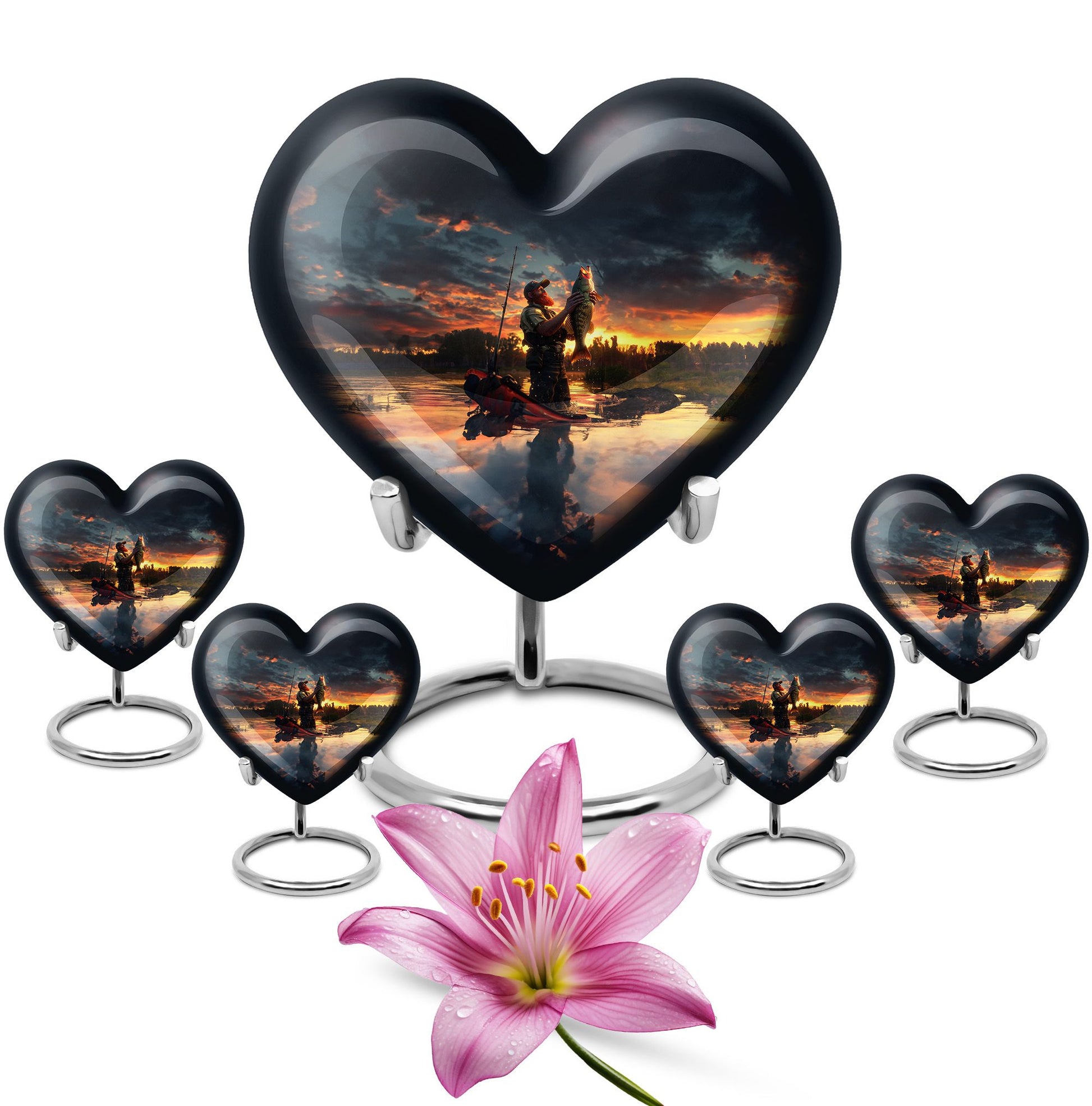 Fishing Theme Large Urn With 4 Keepsake Urn