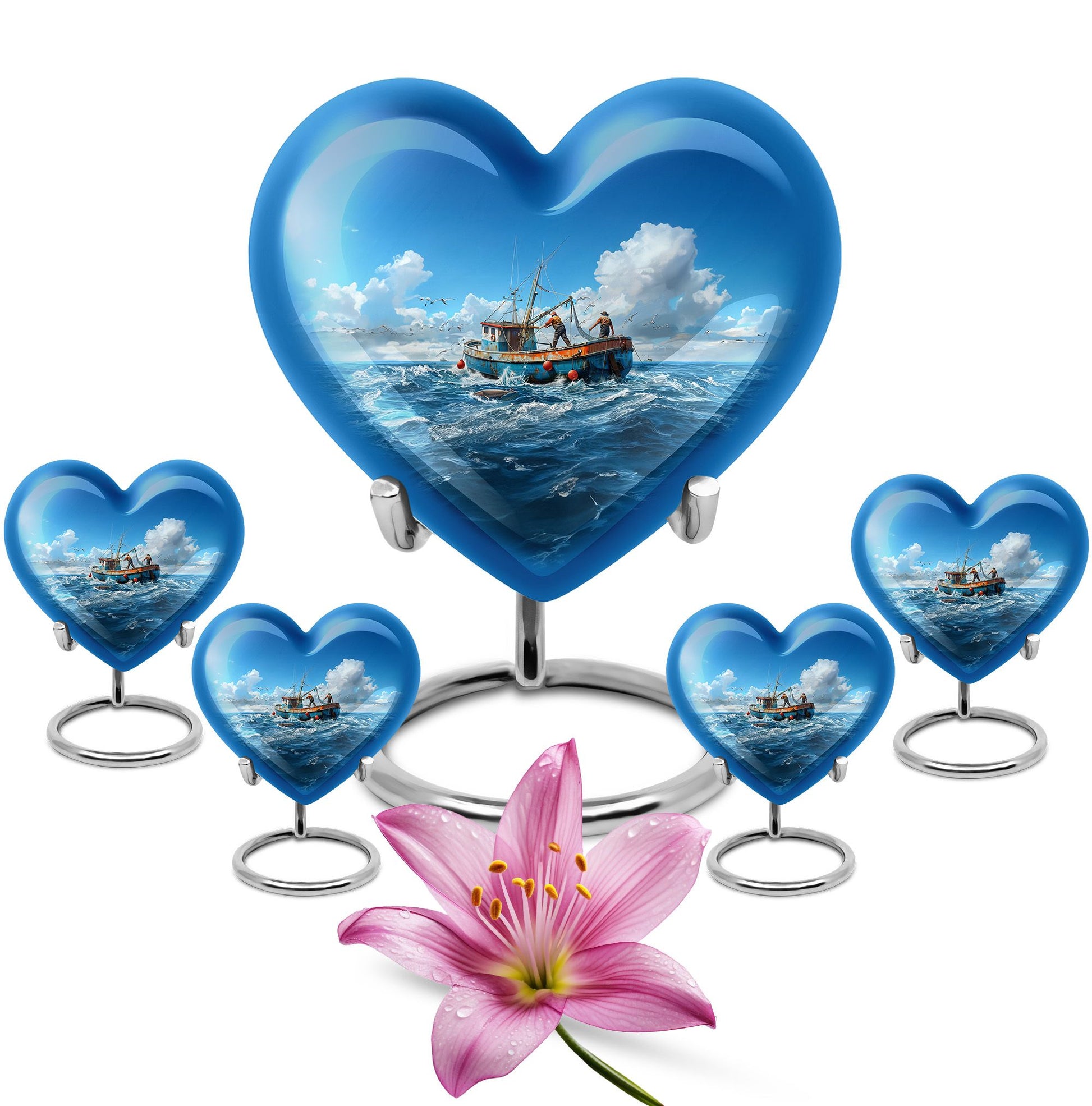 Fishing Theme Large Urn With 4 Keepsake Urn