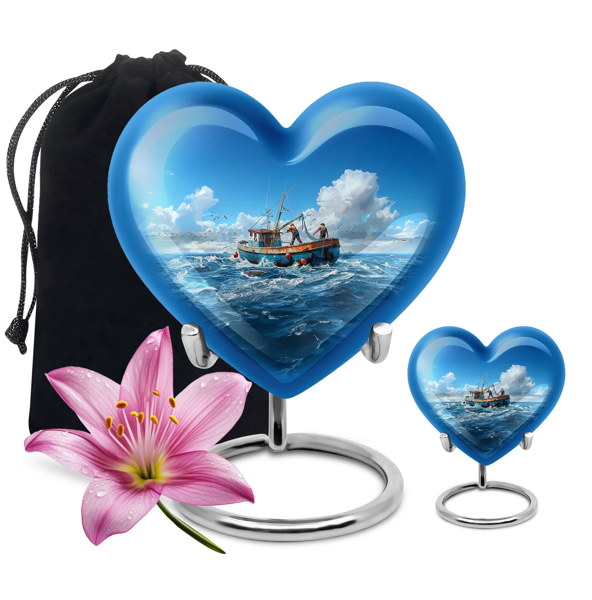 Fishing Theme Large Urn With 1 Keepsake Urn