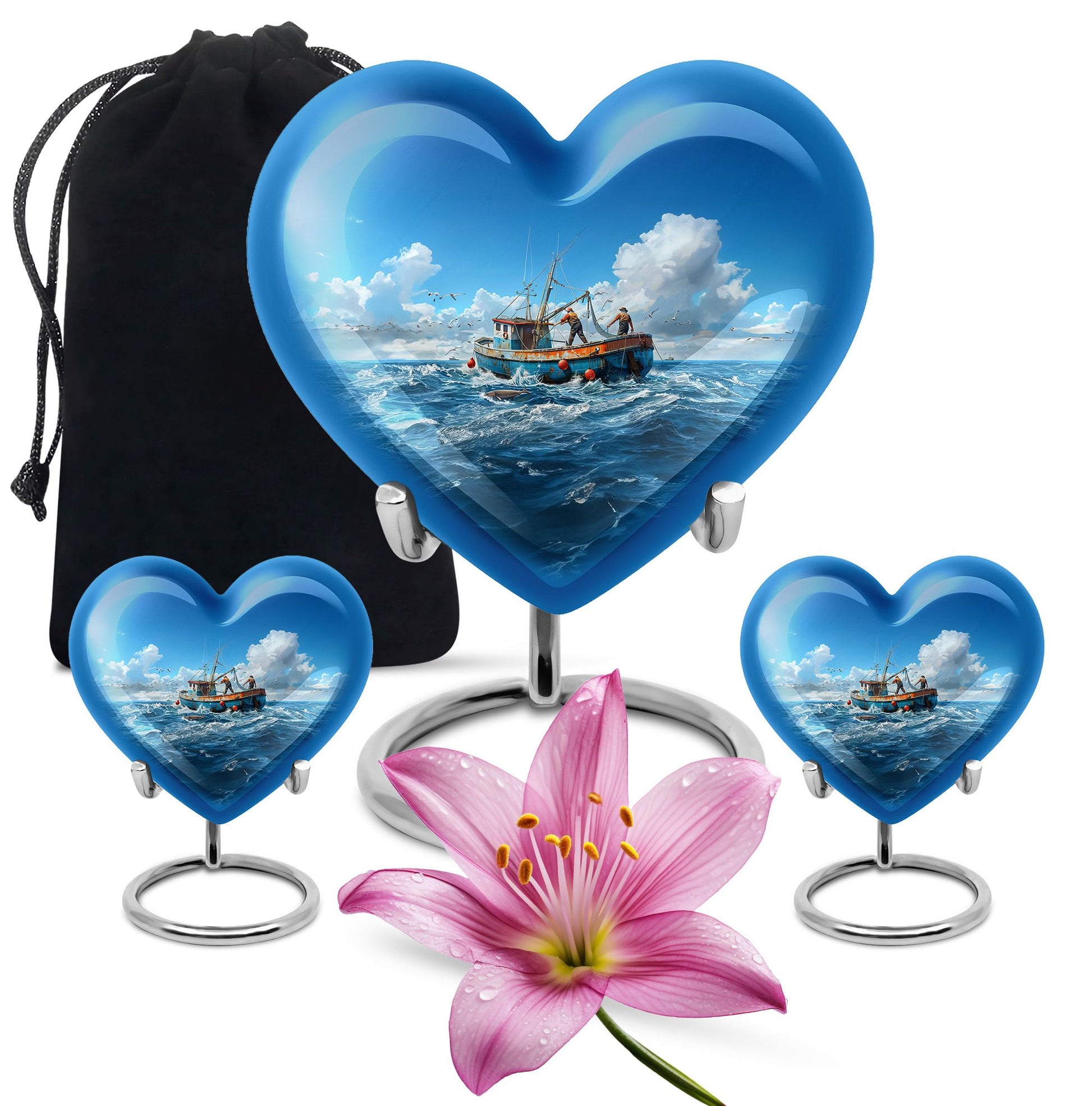 Fishing Theme Large Urn With 2 Keepsake Urn