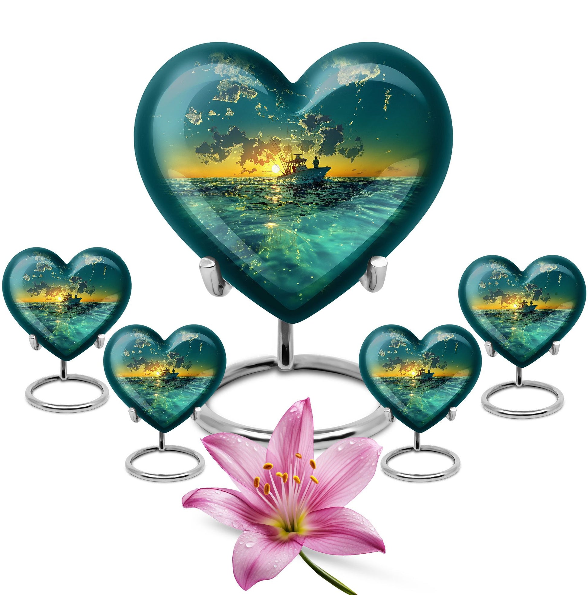 Fishing Theme Large Urn With 4 Keepsake Urn