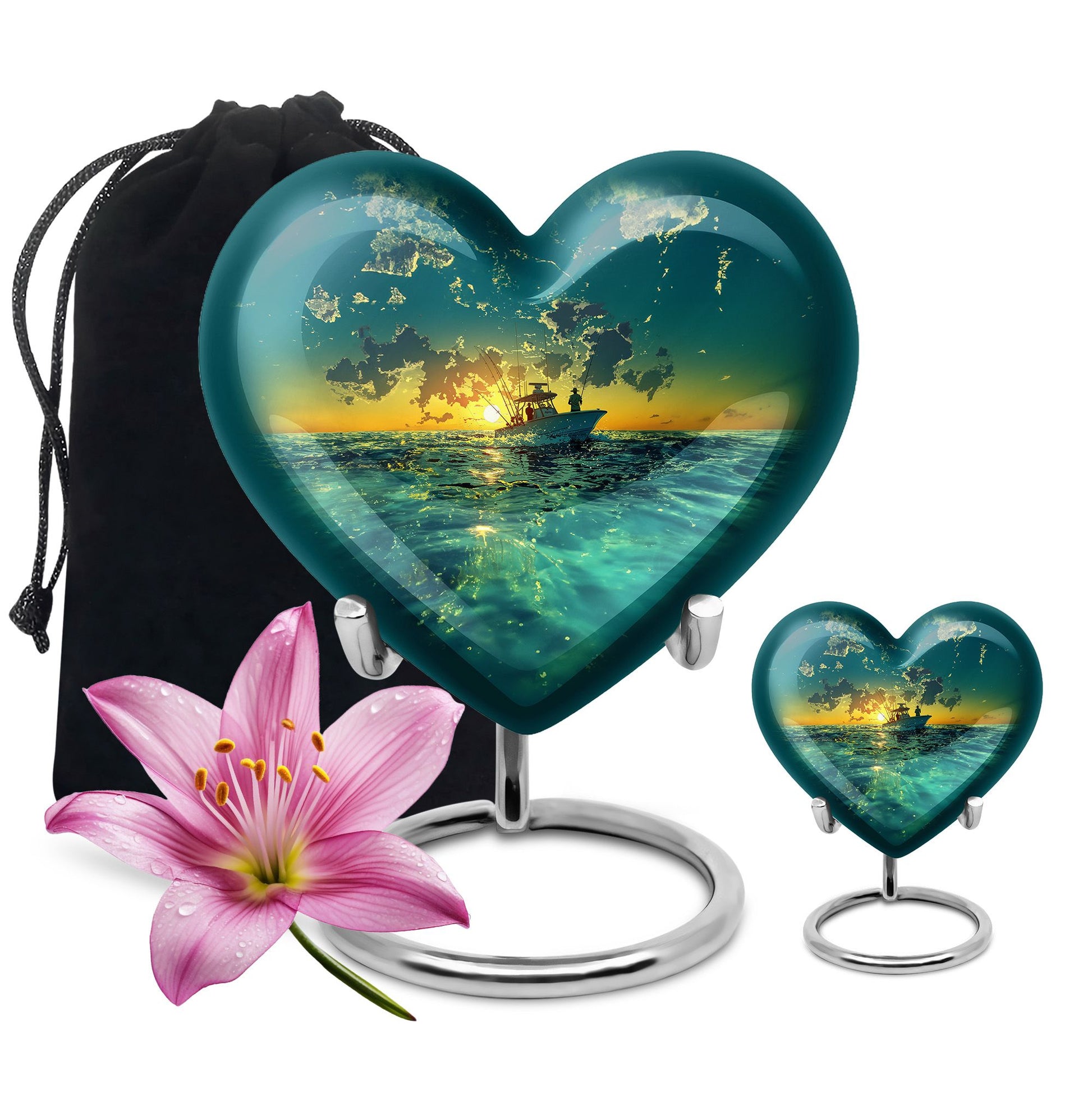 Fishing Theme Large Urn With 1 Keepsake Urn