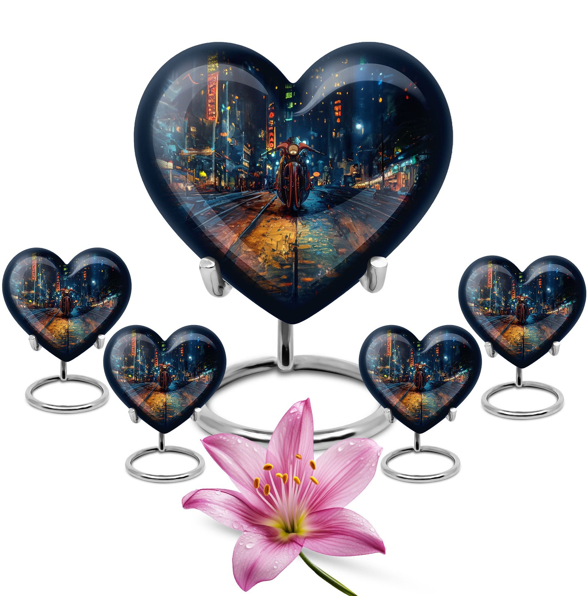 Motorcycle Theme Large Urn With 4 Keepsake Urn