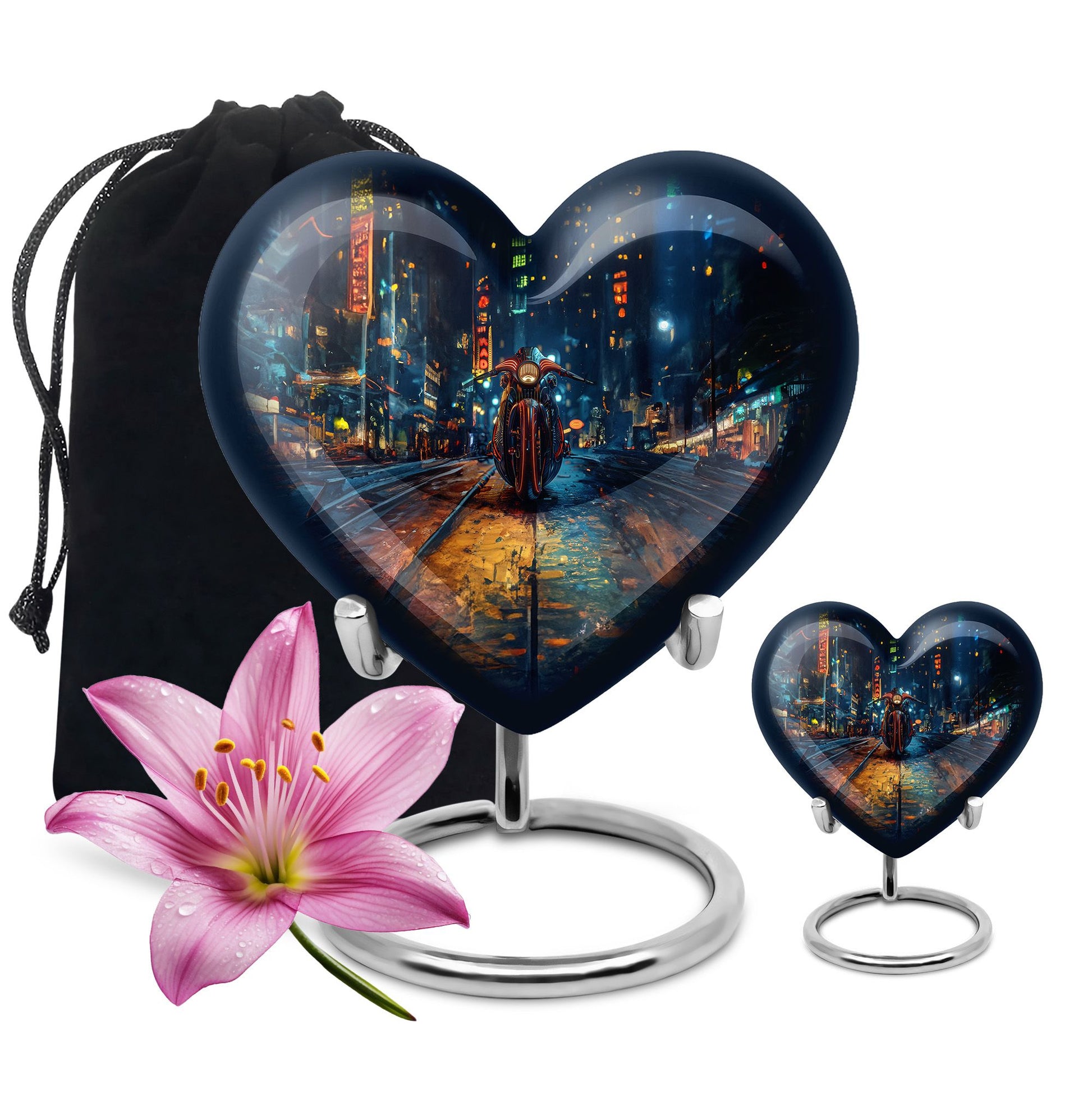 Motorcycle Theme Large Urn With 1 Keepsake Urn