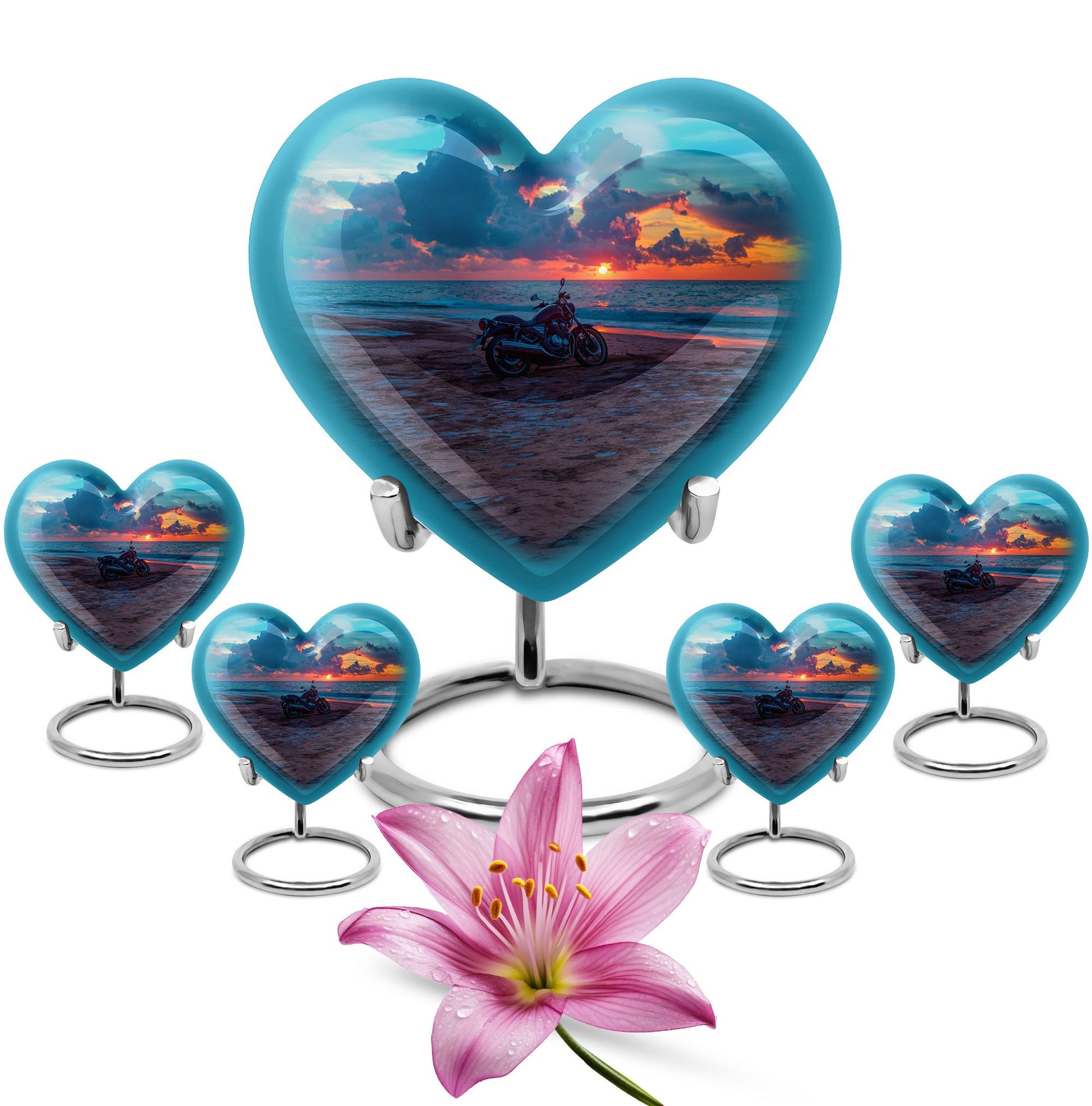 Motorcycle Theme Large Urn With 4 Keepsake Urn