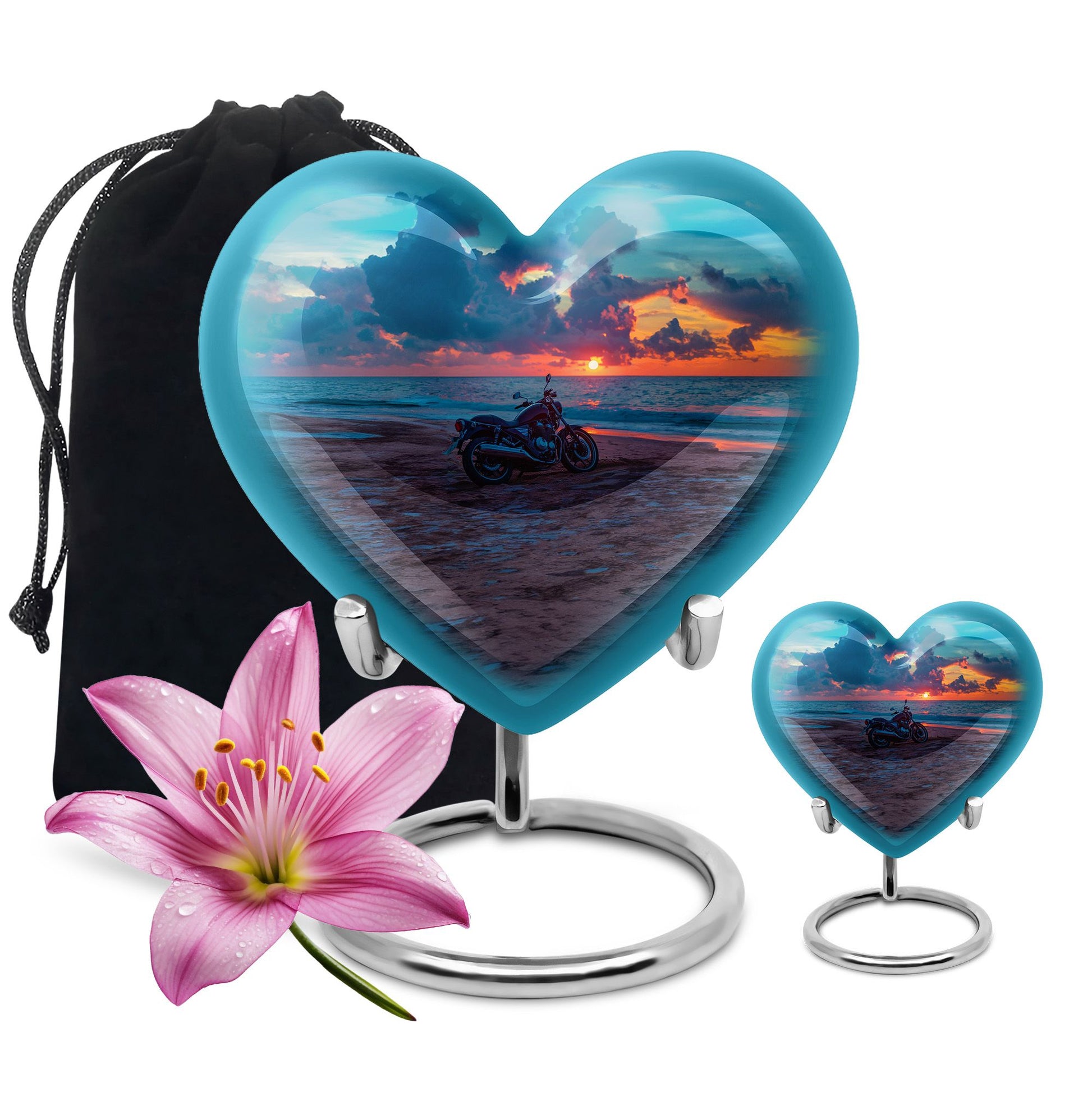 Motorcycle Theme Large Urn With 1 Keepsake Urn