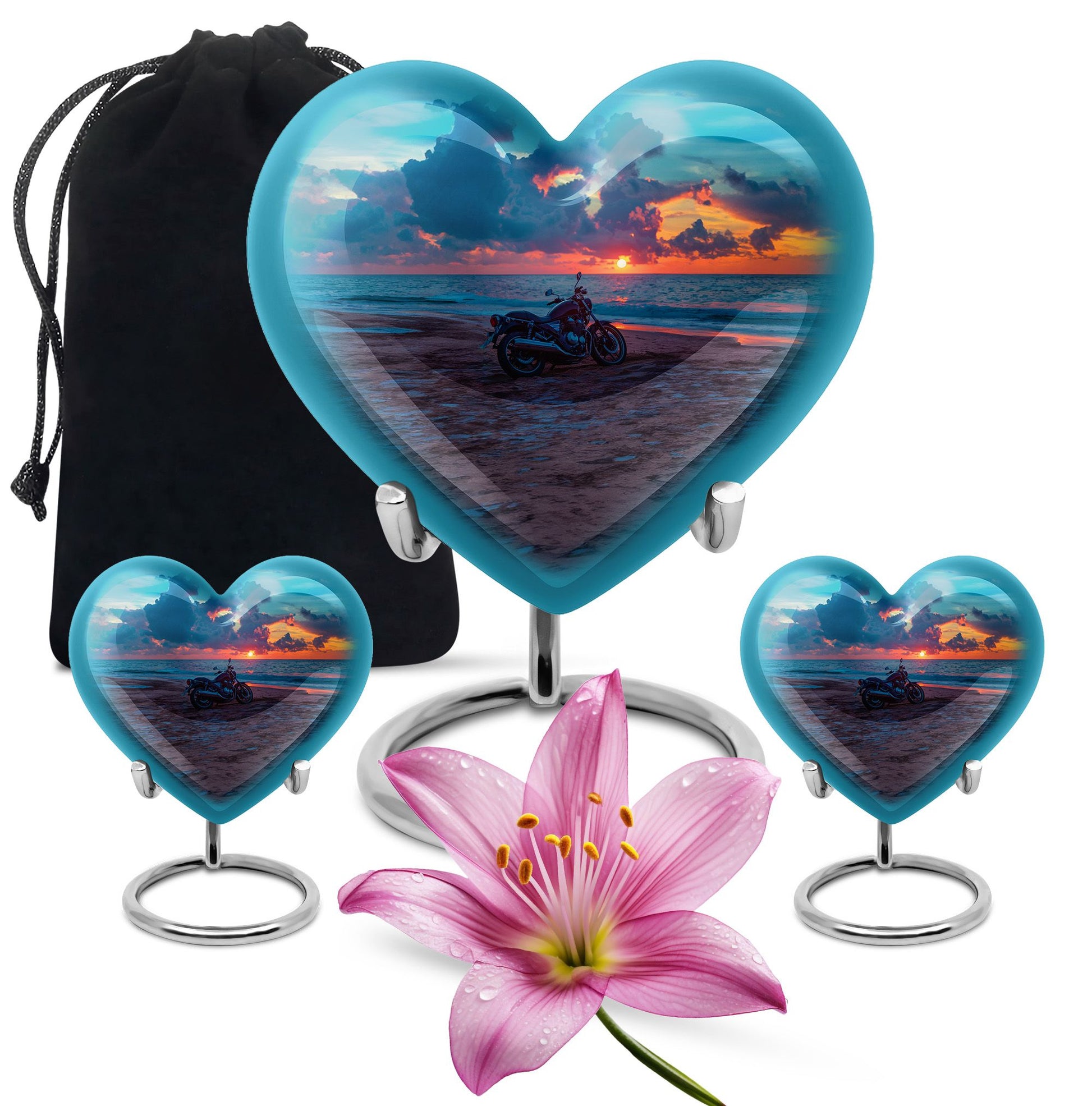 Motorcycle Theme Large Urn With 2 Keepsake Urn