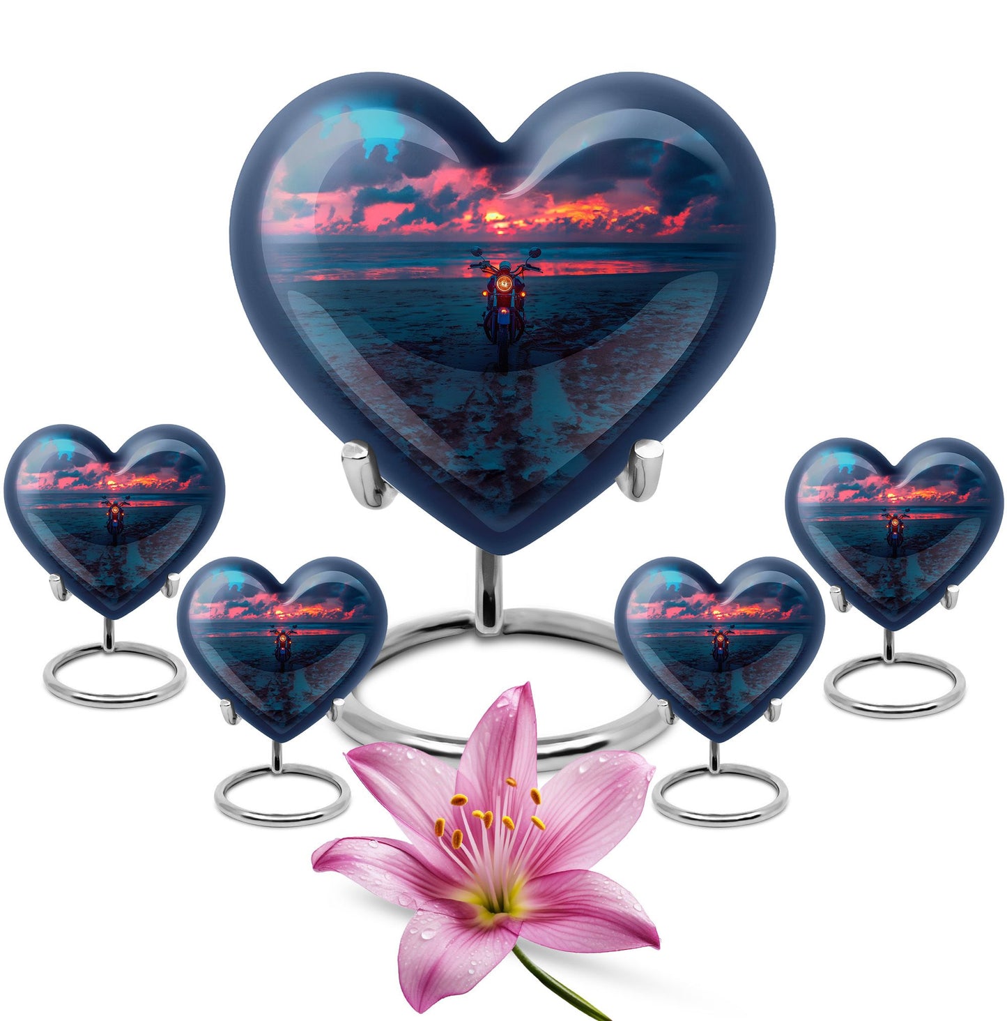 Motorcycle Theme Large Urn With 4 Keepsake Urn