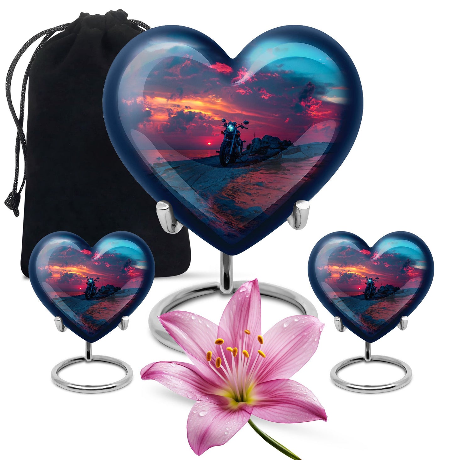 Motorcycle Theme Large Urn With 2 Keepsake Urn