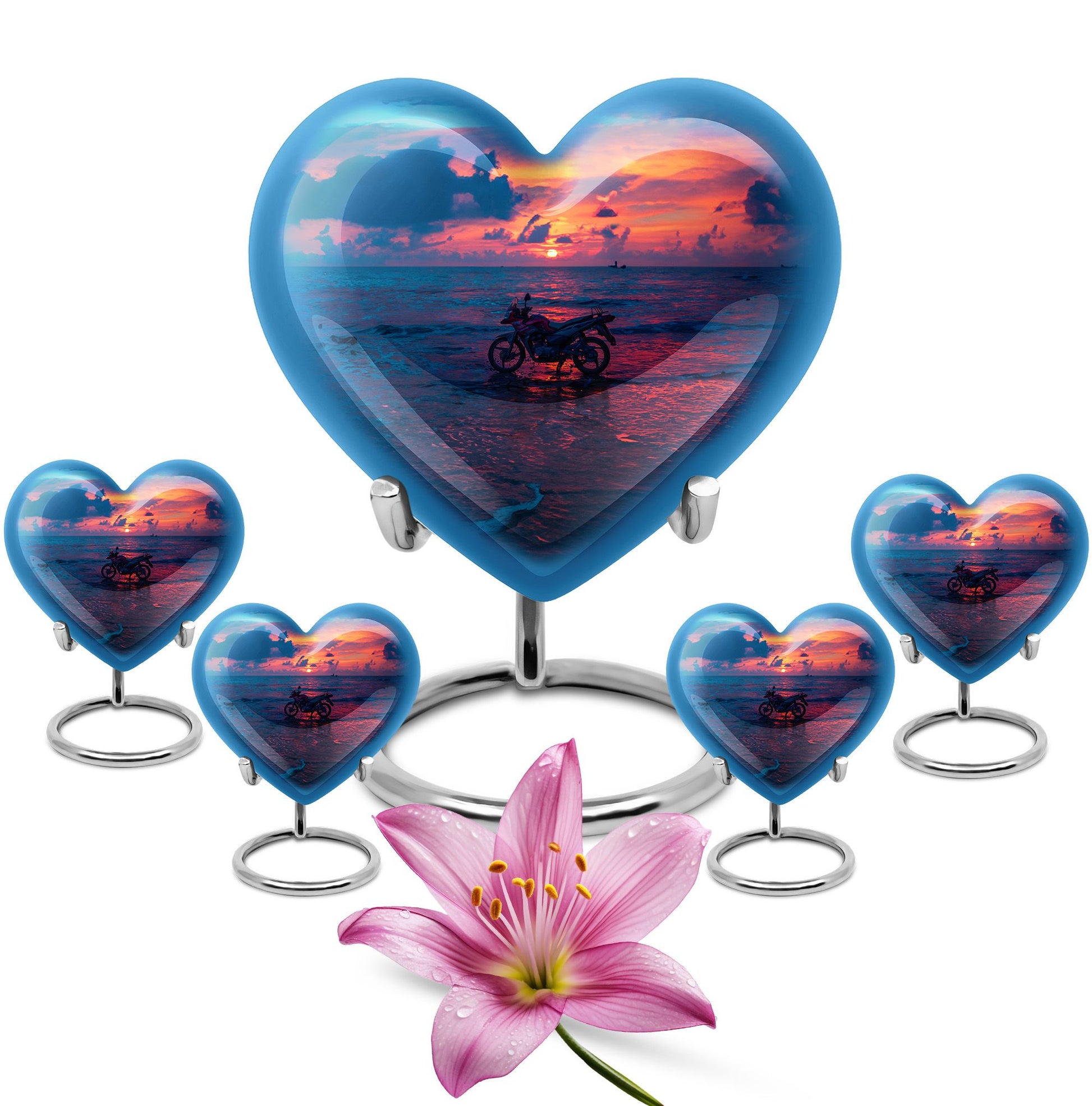 Motorcycle Theme Large Urn With 4 Keepsake Urn