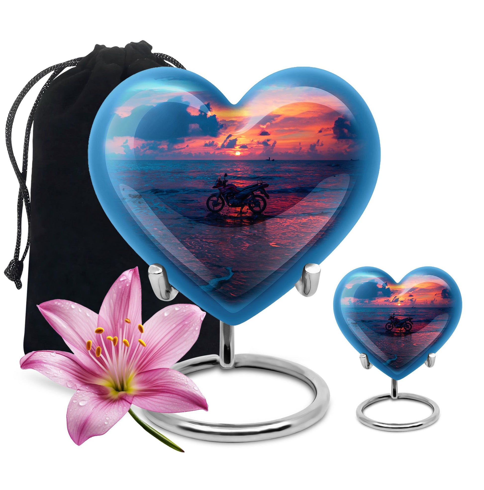 Motorcycle Theme Large Urn With 1 Keepsake Urn